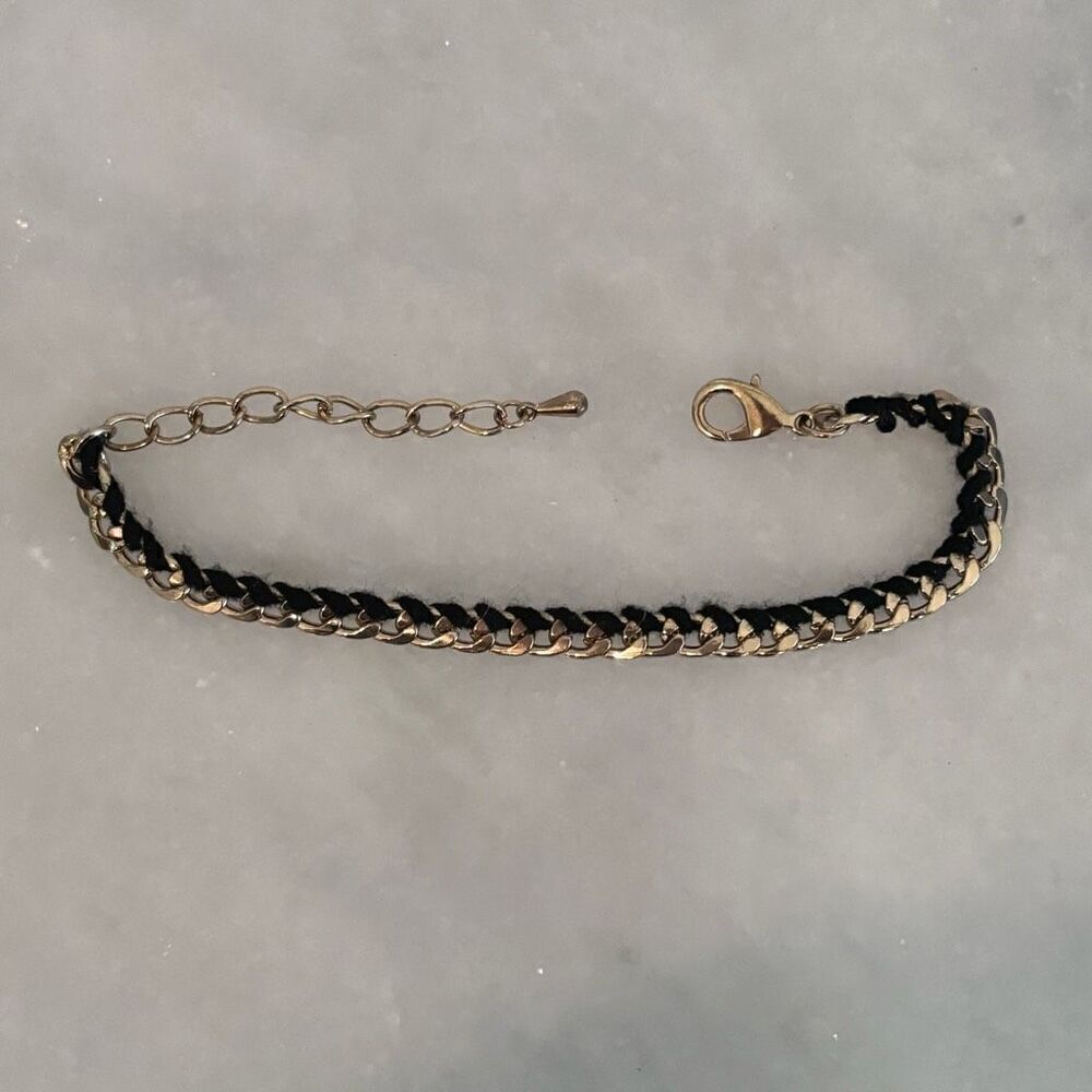 NWOT Zara Curb Chain Woven String Adjustable Bracelet Gold-tone Black OS